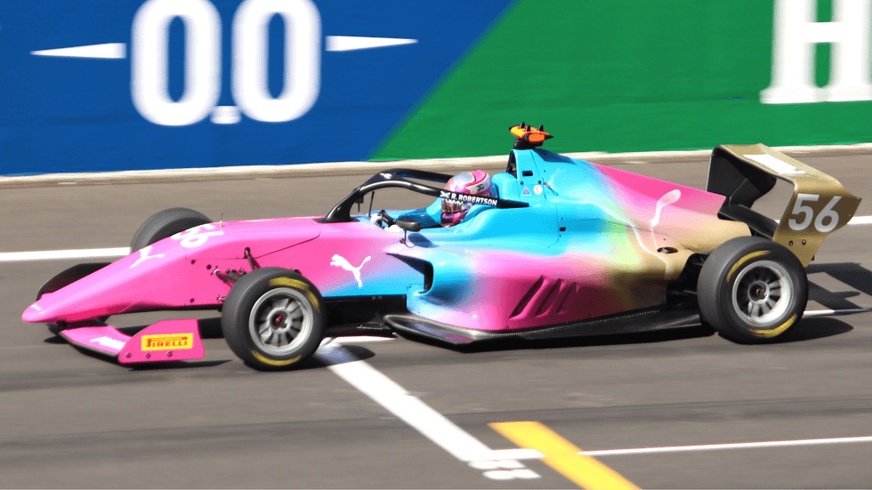 A brightly coloured racing car