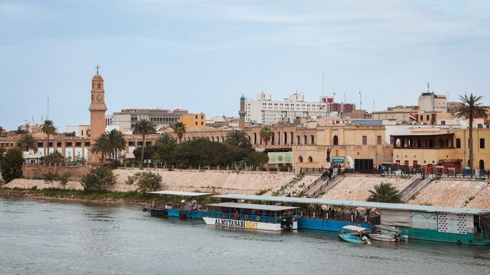 A city on a river bank