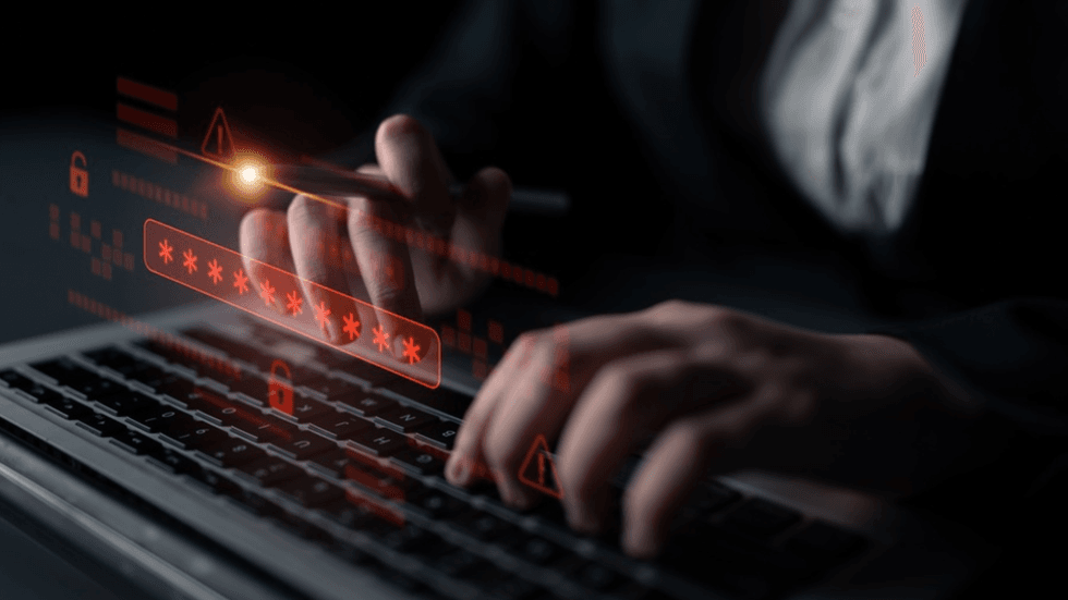 A close up of a keyboard with a superimposed password