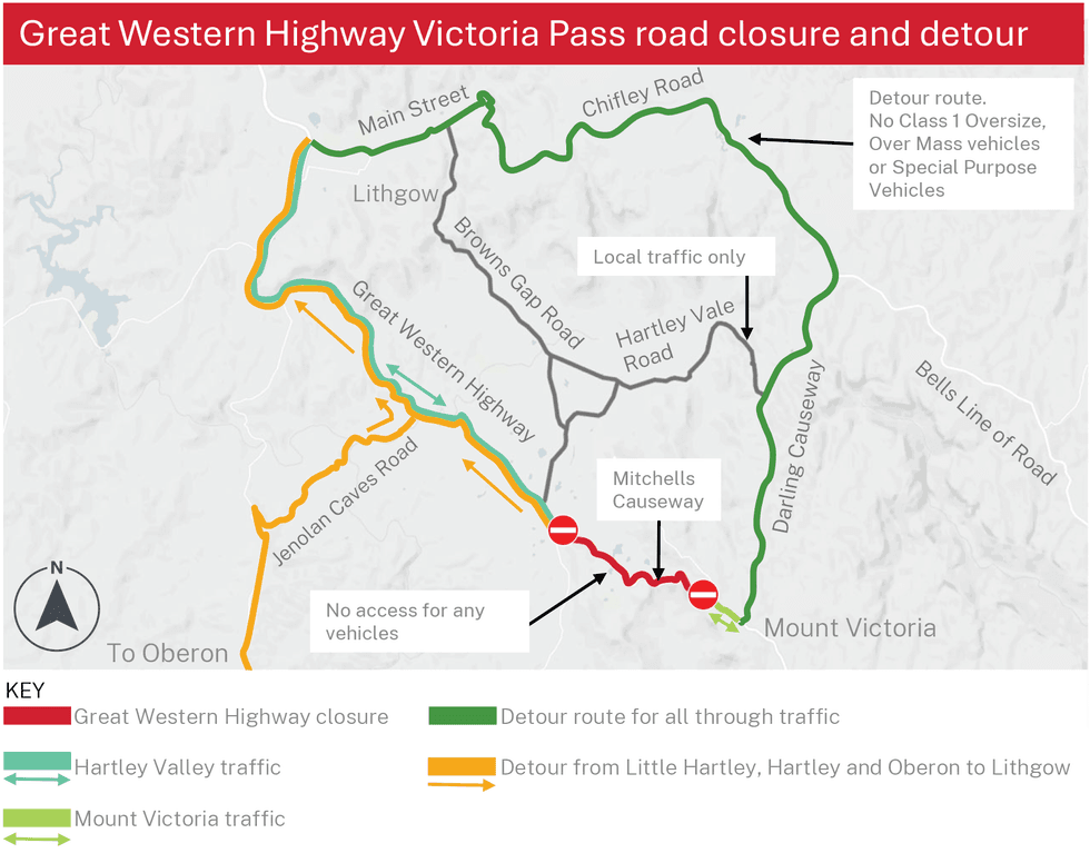 A map showing a detour