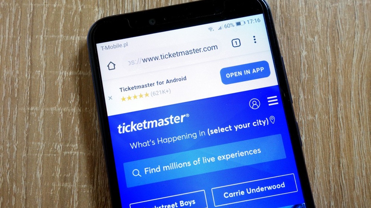 A phone screen showing the Ticketmaster platform
