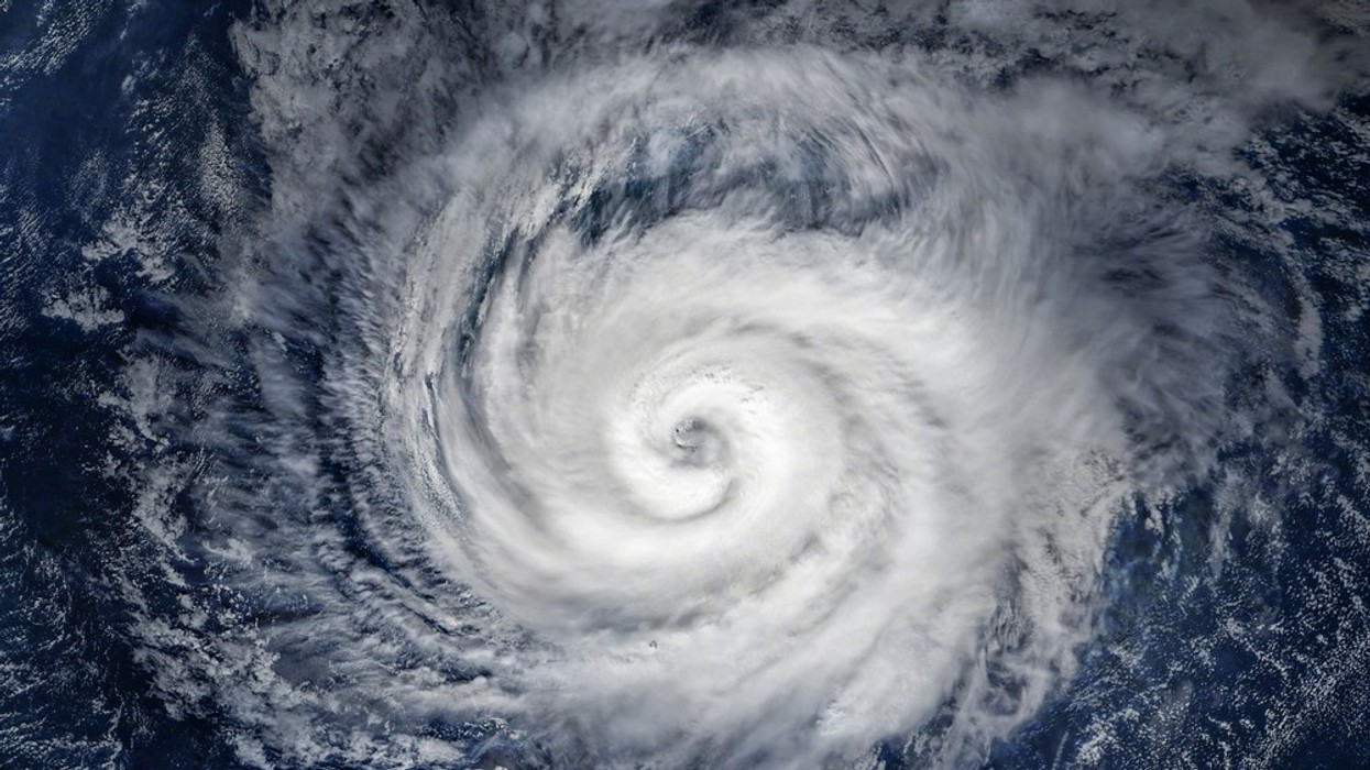 A topographical shot of a swirling cyclone
