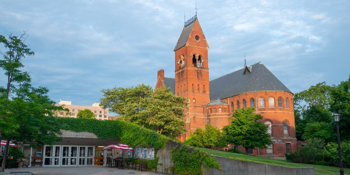 A wide shot of a building