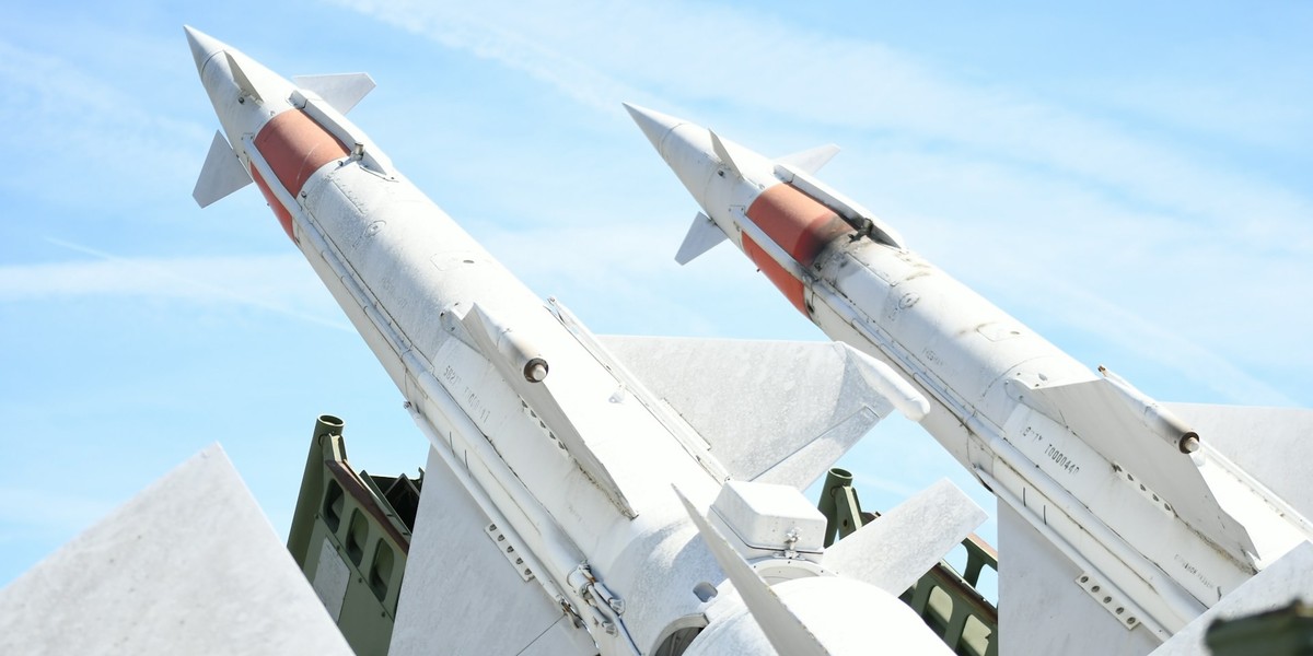A wide shot of two missiles