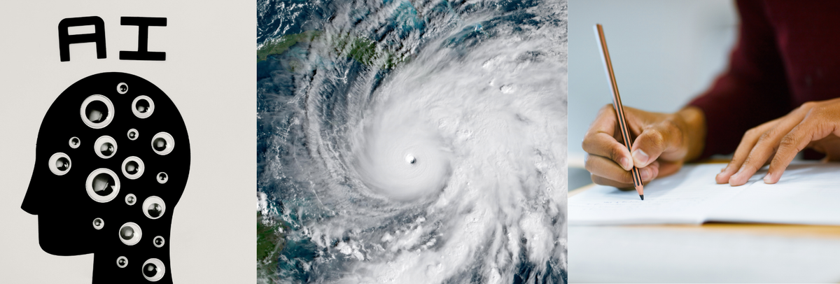 artificial intelligence, Birds Eye view of hurricane, person giving an examination