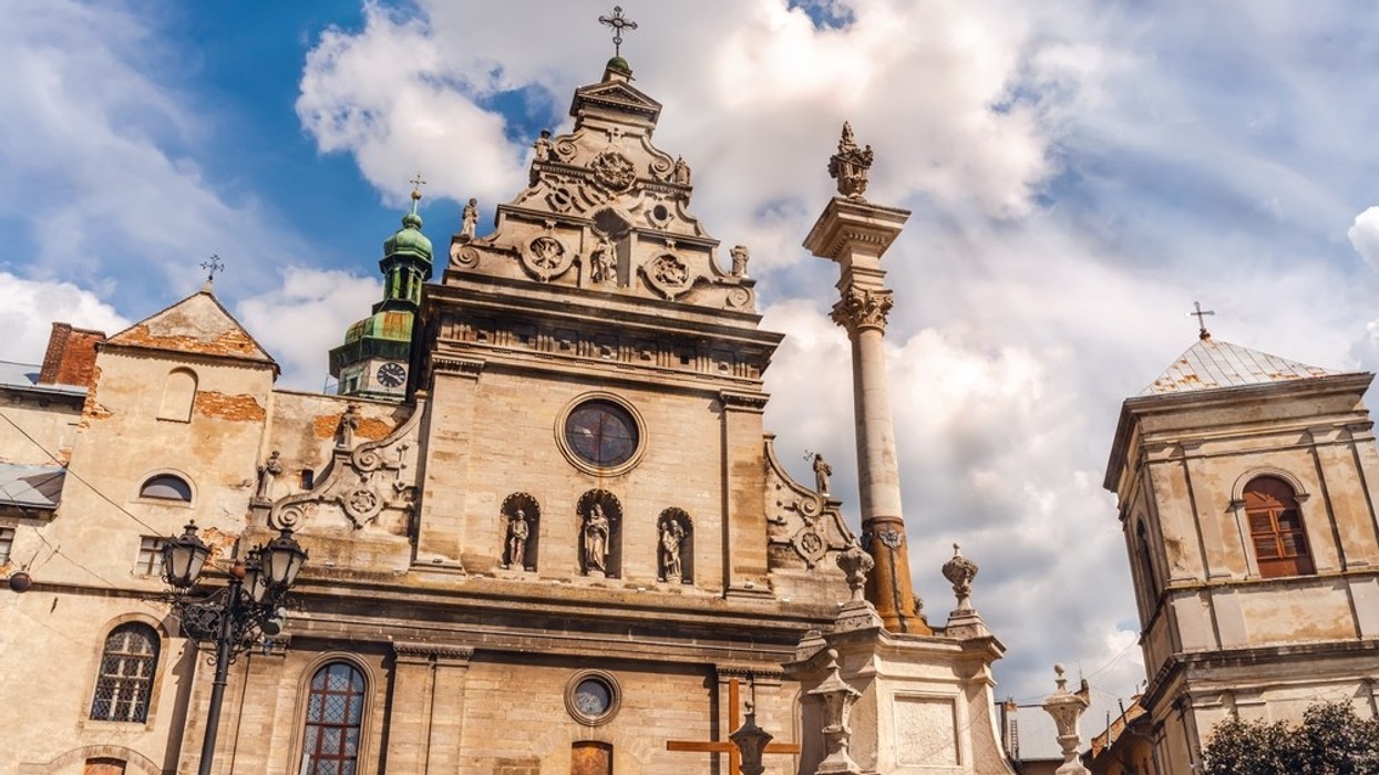 Beautiful old stone buildings in Lviv.