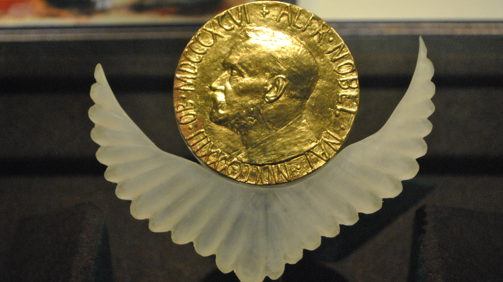 Close up of the Nobel Peace Prize medal