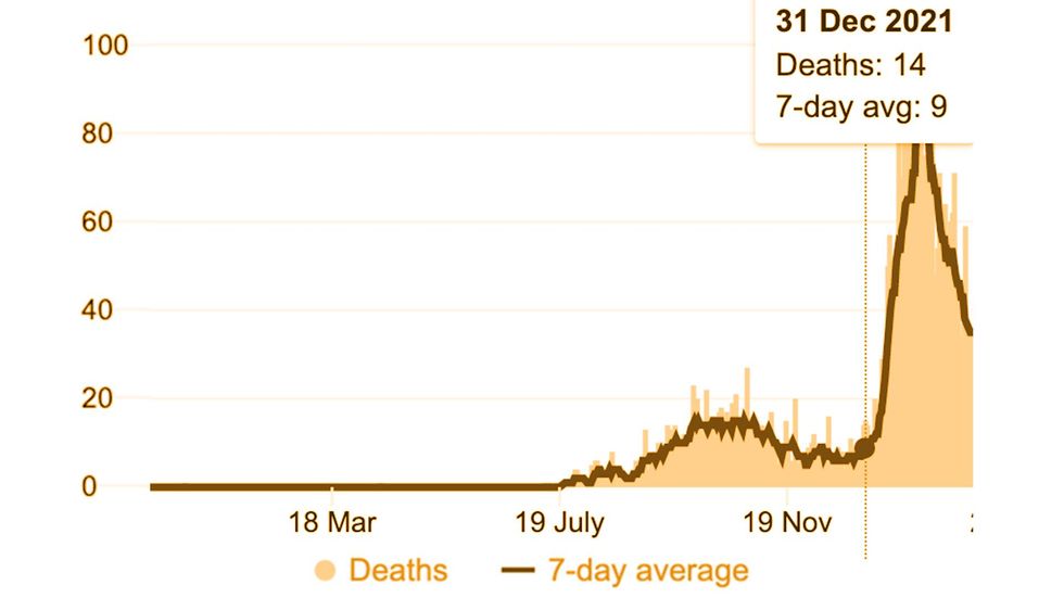 Graph of COVID deaths in Australia in 2021.