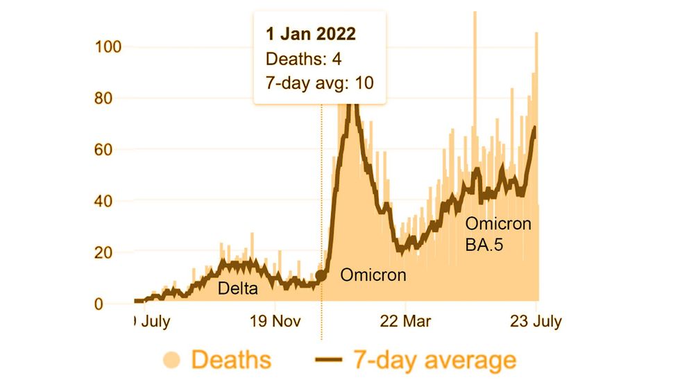 Graph of COVID deaths in Australia in 2022.