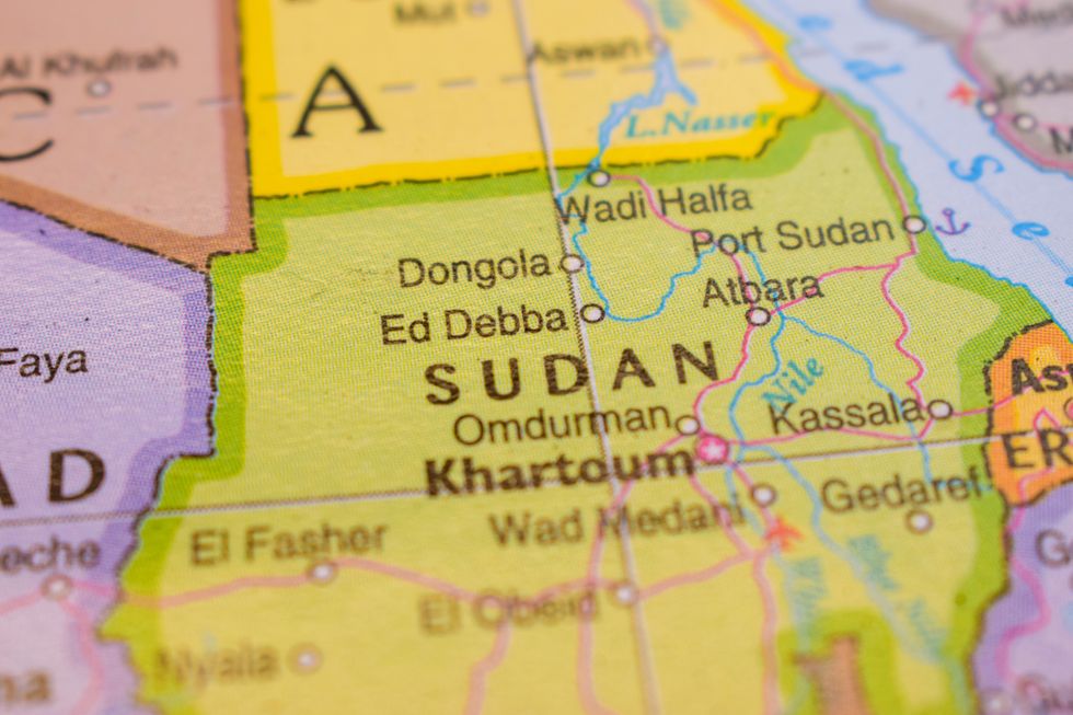 image of a country, Sudan, on a map