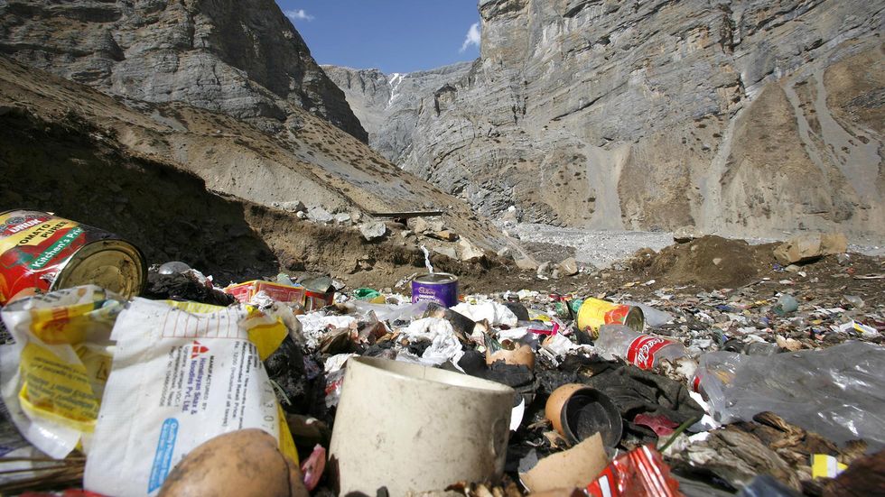 Image of litter beside a Himalayan walking track in Nepal.  