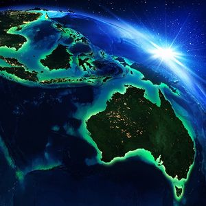 Satellite image style illustration of Australia and South-east Asia from space.
