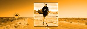 Photo of a man running inset against a central Australian landscape.