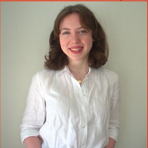 Image of young woman inset in a larger photo of a woman's torso, clutched in pain, with a pelvic scan beside them on the bed.