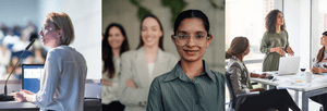 Three images of women in leadership positions