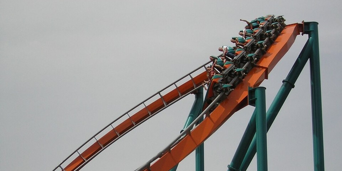 Passengers on a roller coaster