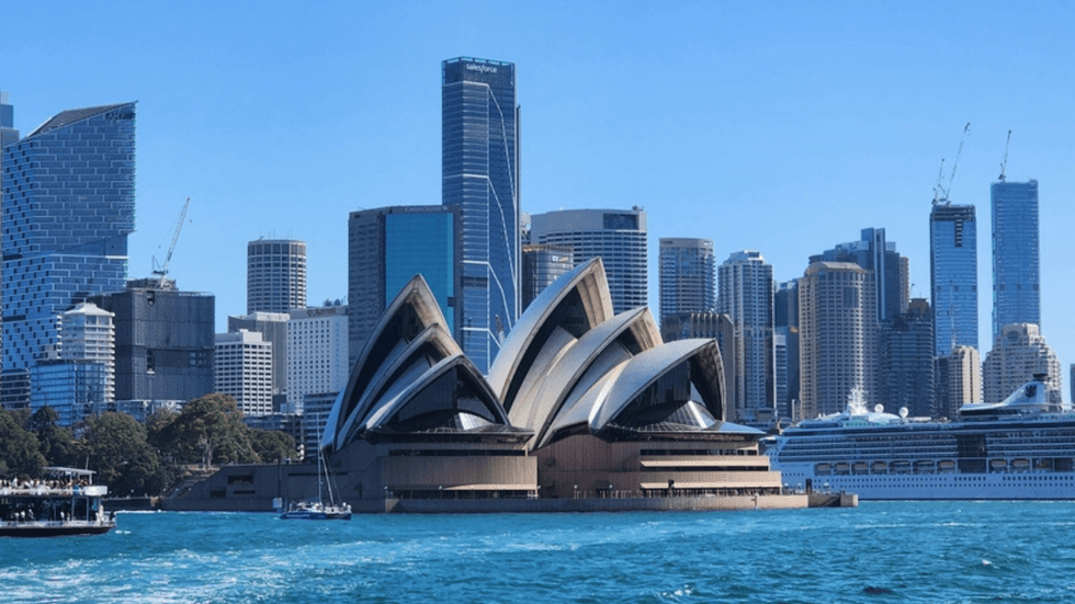 Sydney harbour showing the Sydney opera house and the international passenger terminal