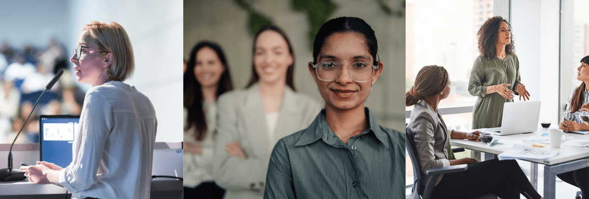 Three images of women in leadership positions