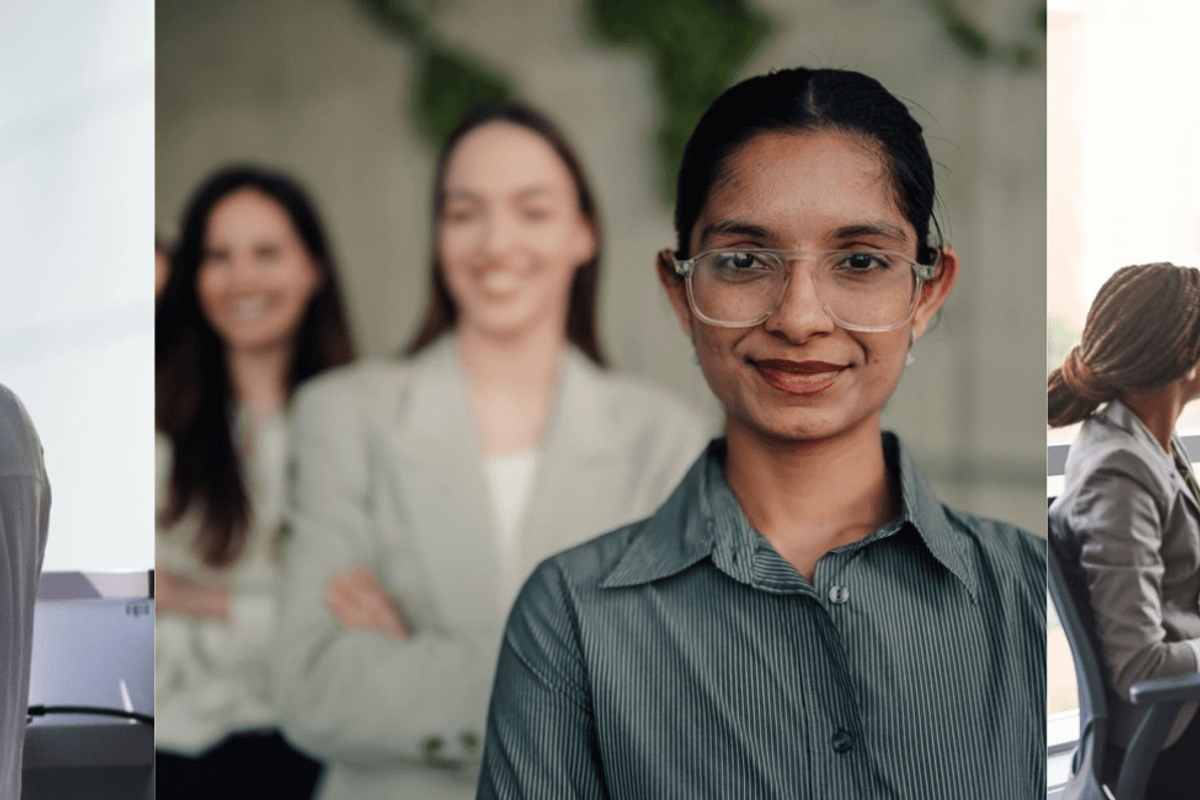 Three images of women in leadership positions