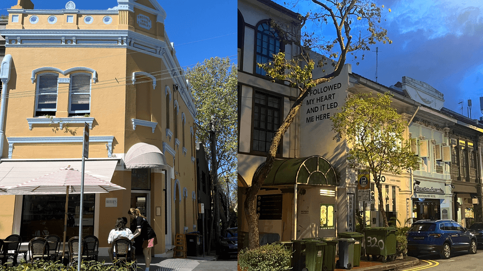 Two yellow cafe buildings